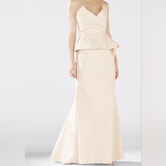 BCBGMaxAzria Gracie Strapless Peplum Corset Long Cocktail Gown Bare Pink Size 6. - Picture 3 of 16